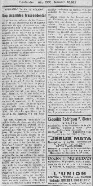 La «asamblea feminista» de Santander del verano de 1924