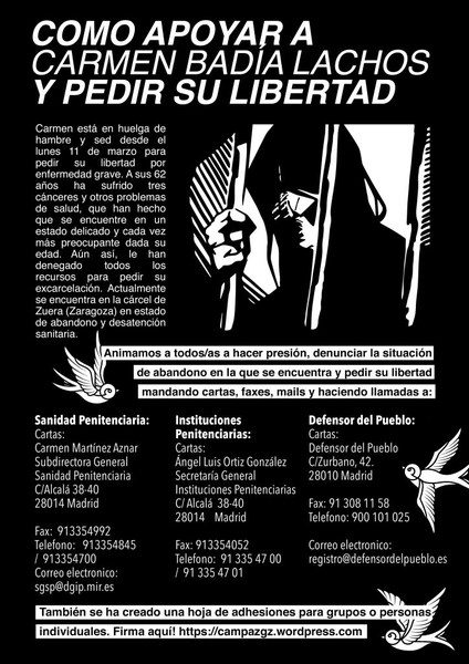 Sigue la campaña en apoyo a Carmen Badía