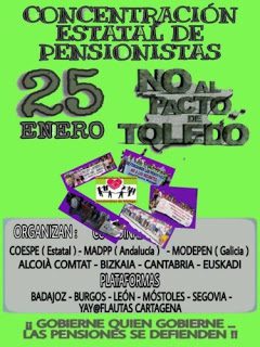 25 de enero: Movilización Estatal del movimiento pensionista contra el Pacto de Toledo y la 